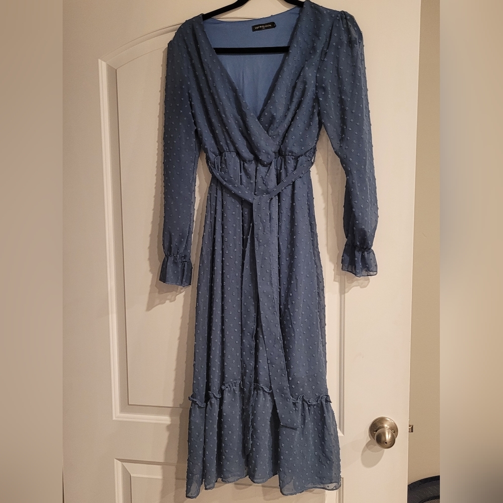 Grey blue Swiss dot dress